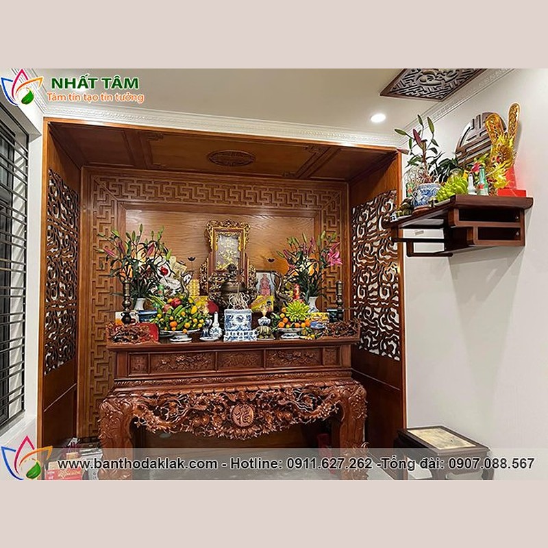 Sập thờ Tứ Linh chữ Phúc Gỗ Gõ Nam Phi ST-1033